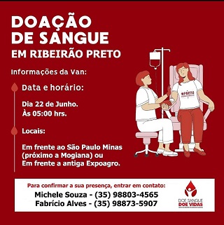 Campanha doação de sangue em Ribeirão Preto no dia 22 de junho
